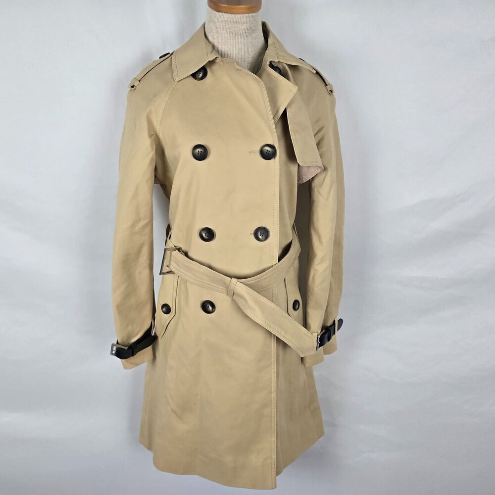 Topshop Trench Coat Women's 4 Beige Tan Button Closure Belted Cuffed Collar NWOT